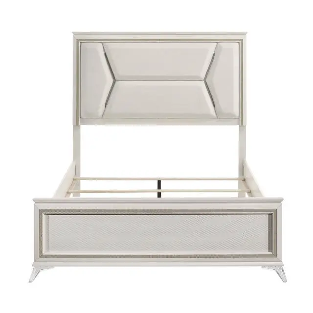 Alt view image 3 of 7 - 1pc Modern Luxury Queen Bed Upholstered Headboard with LED Lighting Wooden Bedroom Furniture Antique White Finish and Gold