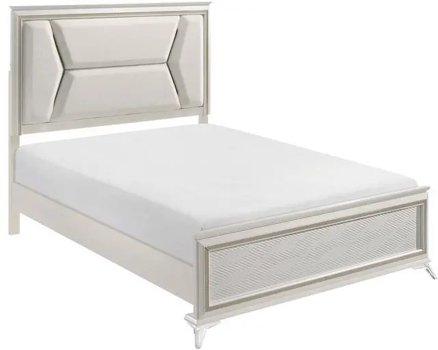 Alt view image 4 of 7 - 1pc Modern Luxury Queen Bed Upholstered Headboard with LED Lighting Wooden Bedroom Furniture Antique White Finish and Gold