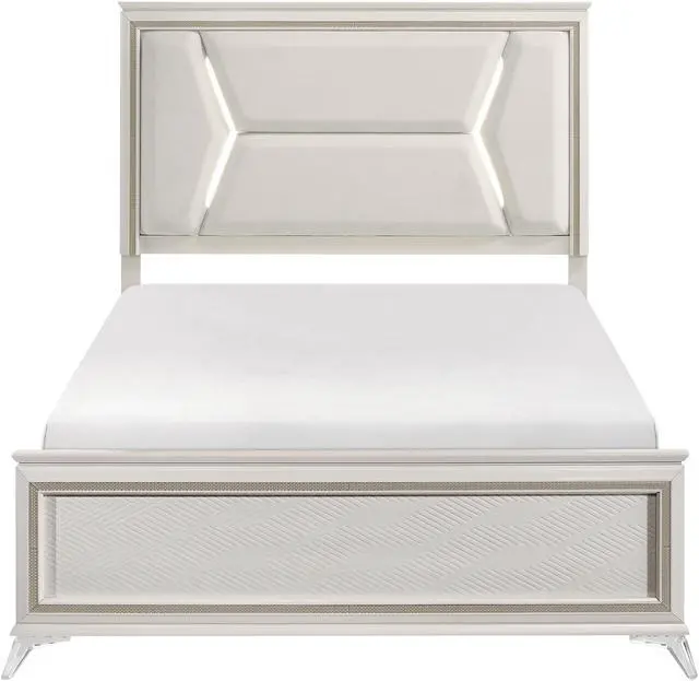Alt view image 6 of 7 - 1pc Modern Luxury Queen Bed Upholstered Headboard with LED Lighting Wooden Bedroom Furniture Antique White Finish and Gold