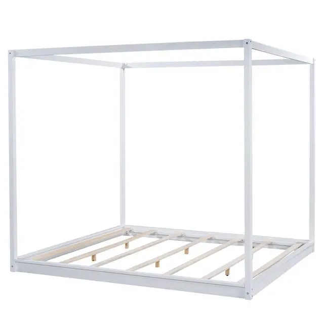 Alt view image 7 of 7 - King Size Canopy Platform Bed With Support Legs,White