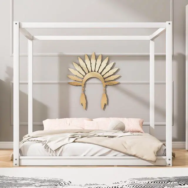 Alt view image 5 of 7 - King Size Canopy Platform Bed With Support Legs,White