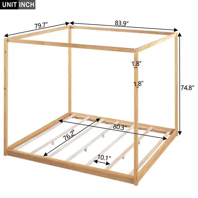 Alt view image 3 of 7 - King Size Canopy Platform Bed With Support Legs, Natural