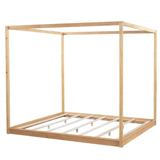 Alt view image 6 of 7 - King Size Canopy Platform Bed With Support Legs, Natural
