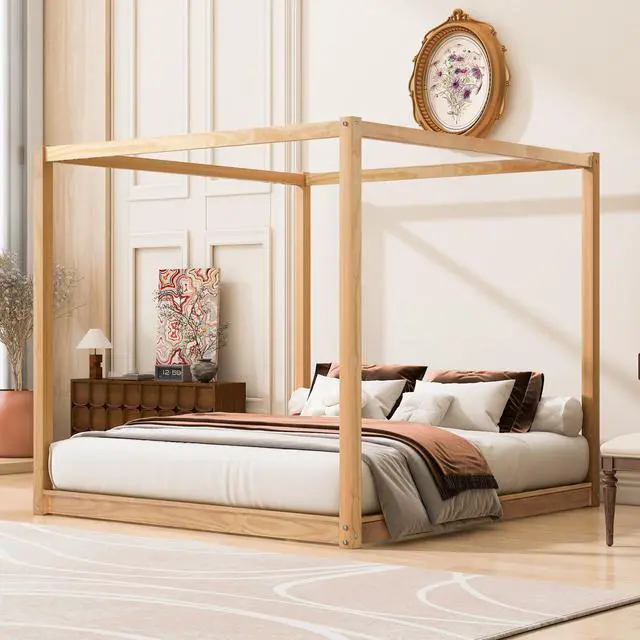 Alt view image 2 of 7 - King Size Canopy Platform Bed With Support Legs, Natural