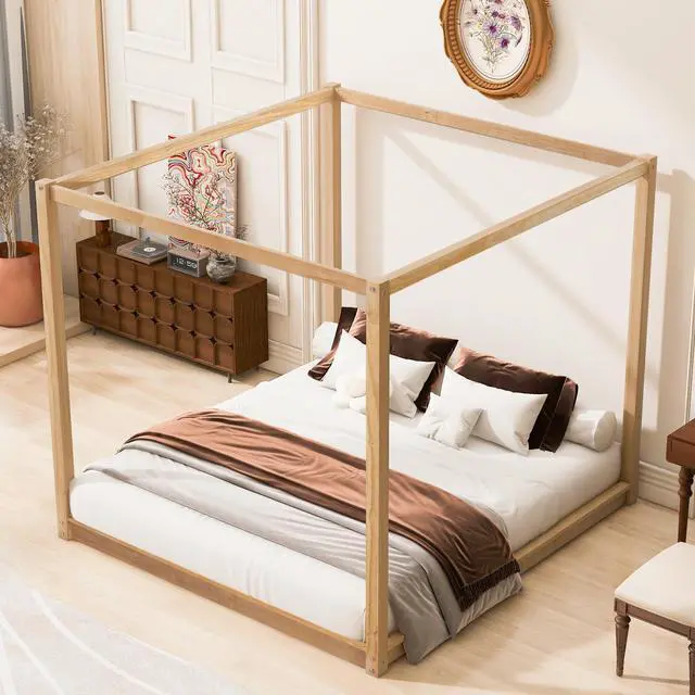 Alt view image 5 of 7 - King Size Canopy Platform Bed With Support Legs, Natural