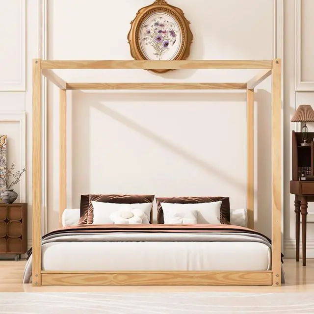 Alt view image 4 of 7 - King Size Canopy Platform Bed With Support Legs, Natural
