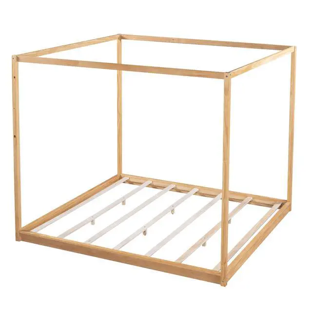 Alt view image 7 of 7 - King Size Canopy Platform Bed With Support Legs, Natural