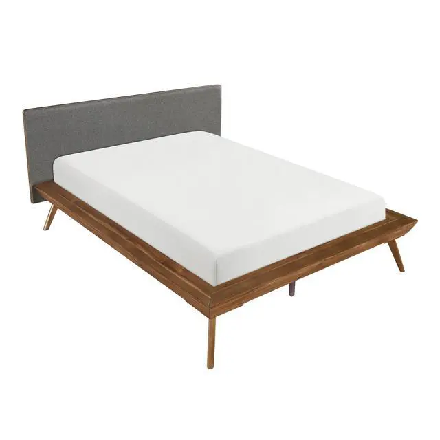 Alt view image 4 of 7 - 1Pc Queen Platform Bed Upholstered Headboard Dark Gray Chestnut Finish Wooden Furniture