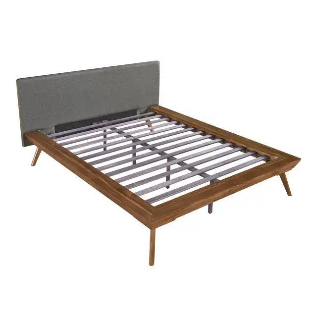Alt view image 3 of 7 - 1Pc Queen Platform Bed Upholstered Headboard Dark Gray Chestnut Finish Wooden Furniture