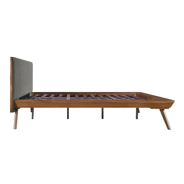 Alt view image 7 of 7 - 1Pc Queen Platform Bed Upholstered Headboard Dark Gray Chestnut Finish Wooden Furniture