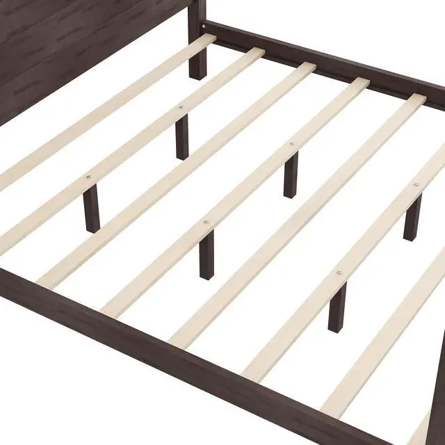 Alt view image 6 of 7 - King Size Canopy Platform Bed With Headboard And Support Legs, Brown Wash