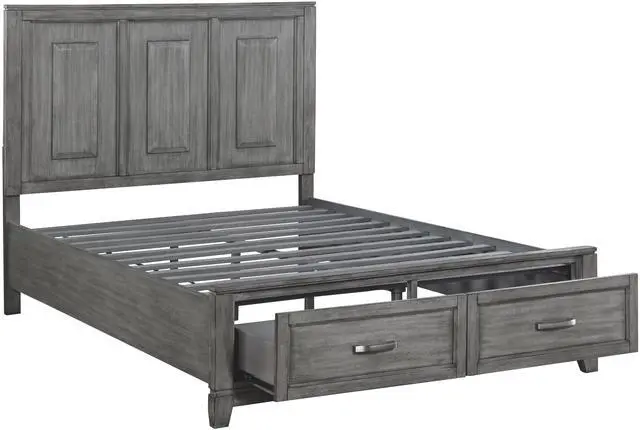 Alt view image 6 of 7 - Gray Finish Queen Platform Bed With Storage Drawers Wooden Bedroom Furniture 1Pc