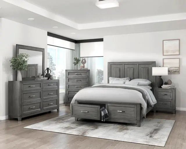 Alt view image 7 of 7 - Gray Finish Queen Platform Bed With Storage Drawers Wooden Bedroom Furniture 1Pc