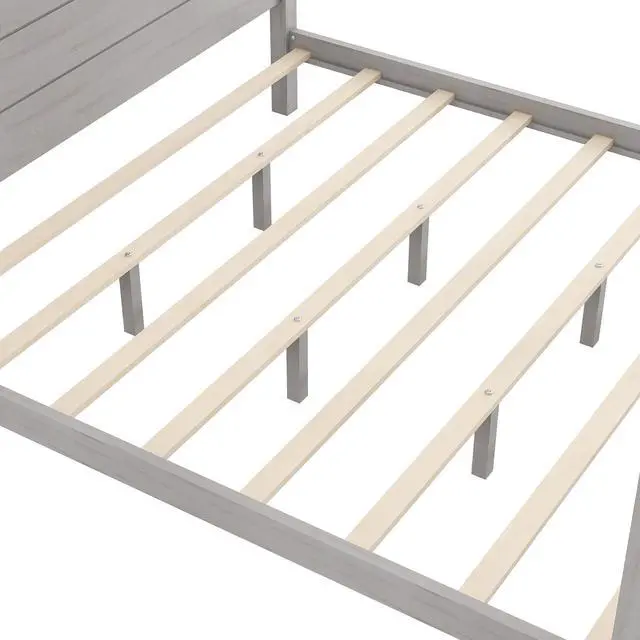 Alt view image 7 of 7 - King Size Canopy Platform Bed With Headboard And Support Legs, Grey Wash