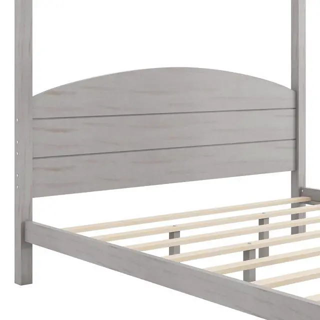 Alt view image 6 of 7 - King Size Canopy Platform Bed With Headboard And Support Legs, Grey Wash