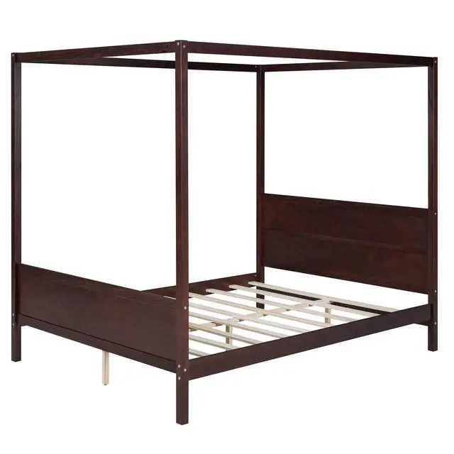 Alt view image 4 of 7 - Queen Size Canopy Platform Bed With Headboard And Footboard,Slat Support Leg - Espresso(Old Sku:Lt001912Aap)