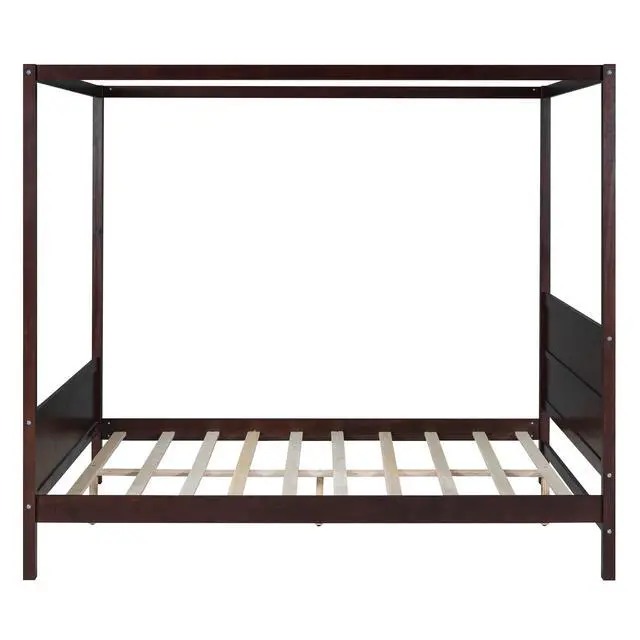 Alt view image 3 of 7 - Queen Size Canopy Platform Bed With Headboard And Footboard,Slat Support Leg - Espresso(Old Sku:Lt001912Aap)