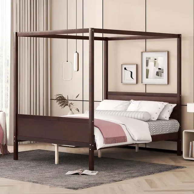Main image of Queen Size Canopy Platform Bed With Headboard And Footboard,Slat Support Leg - Espresso(Old Sku:Lt001912Aap)