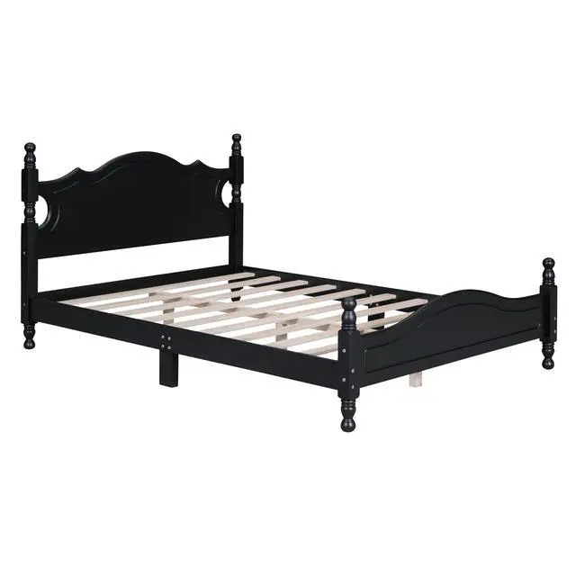 Alt view image 7 of 7 - Full Size Wood Platform Bed Frame,Retro Style Platform Bed With Wooden Slat Support,Black