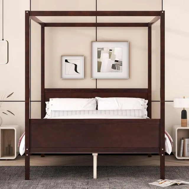 Alt view image 2 of 7 - Queen Size Canopy Platform Bed With Headboard And Footboard,Slat Support Leg - Espresso(Old Sku:Lt001912Aap)