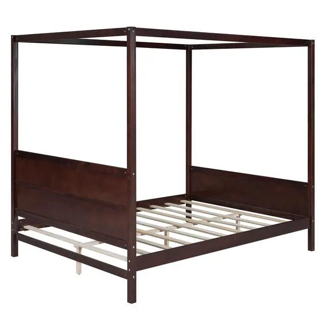 Alt view image 5 of 7 - Queen Size Canopy Platform Bed With Headboard And Footboard,Slat Support Leg - Espresso(Old Sku:Lt001912Aap)