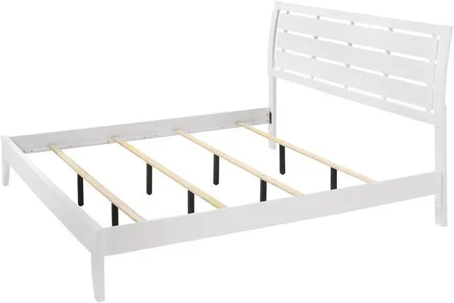 Alt view image 4 of 7 - 1Pc King Size White Finish Panel Bed Geometric Design Frame Softly Curved Headboard Wooden Bedroom Furniture