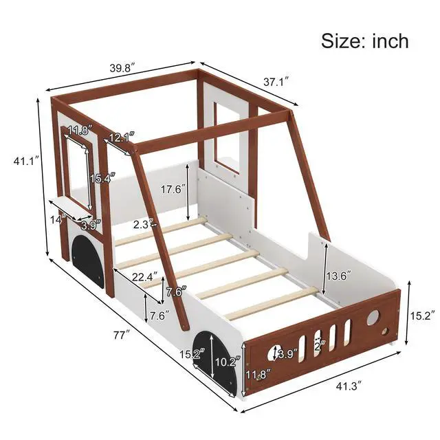 Alt view image 3 of 7 - Fun Play Design Twin Size Car Bed, Kids Platform Bed In Car-Shaped For Kids Boys Girls Teens,White+ Orange