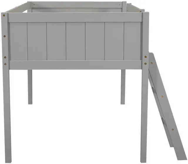 Main image of Twin Size Wood Low Loft Bed With Ladder, Ladder Can Be Placed On The Left Or Right, Gray