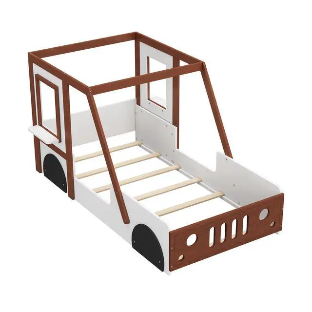 Alt view image 7 of 7 - Fun Play Design Twin Size Car Bed, Kids Platform Bed In Car-Shaped For Kids Boys Girls Teens,White+ Orange