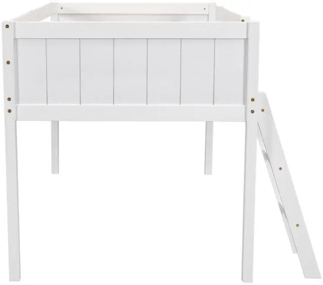 Main image of Twin Size Wood Low Loft Bed With Ladder, Ladder Can Be Placed On The Left Or Right, White