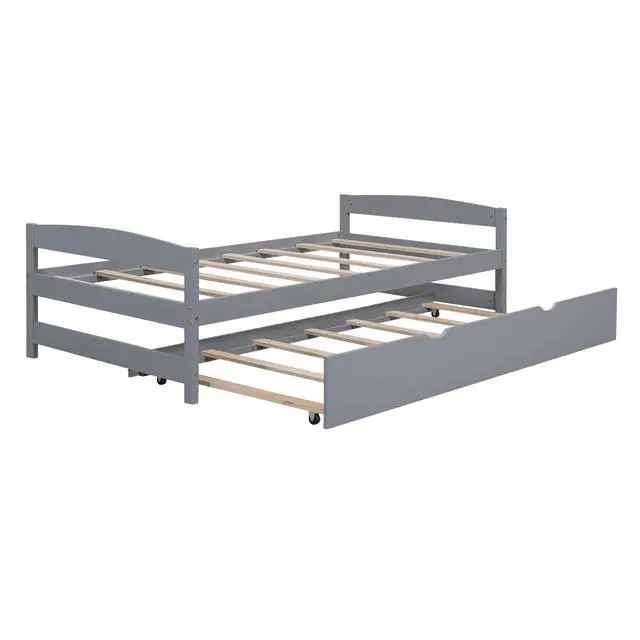 Alt view image 6 of 7 - Twin Size Platform Bed With Twin Size Trundle, Gray