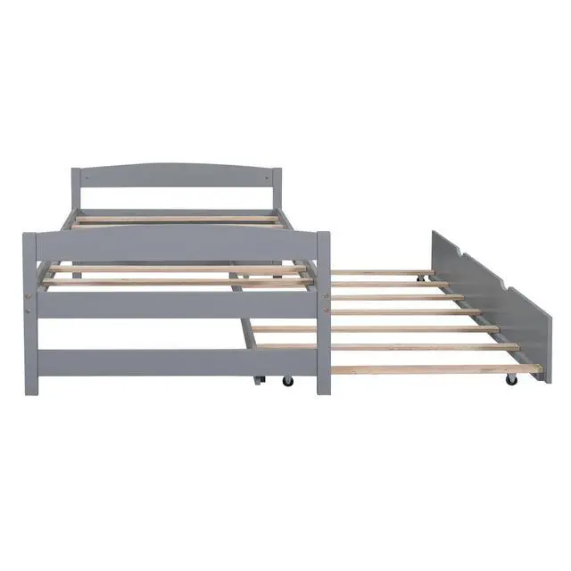 Alt view image 7 of 7 - Twin Size Platform Bed With Twin Size Trundle, Gray