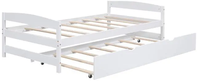 Main image of Twin Size Platform Bed With Twin Size Trundle, White