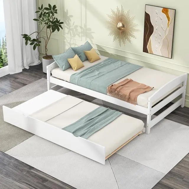 Alt view image 2 of 7 - Twin Size Platform Bed With Twin Size Trundle, White