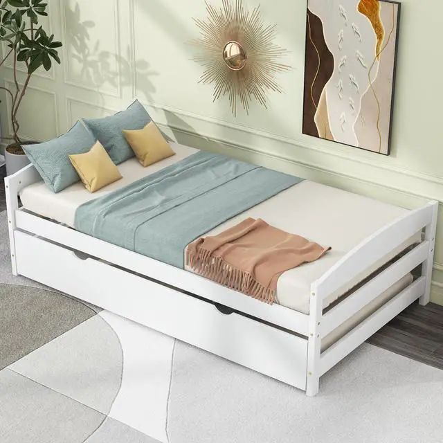 Alt view image 4 of 7 - Twin Size Platform Bed With Twin Size Trundle, White