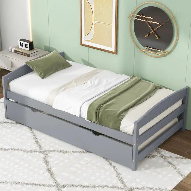 Alt view image 4 of 7 - Twin Size Platform Bed With Twin Size Trundle, Gray
