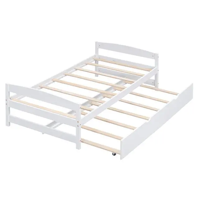 Alt view image 6 of 7 - Twin Size Platform Bed With Twin Size Trundle, White