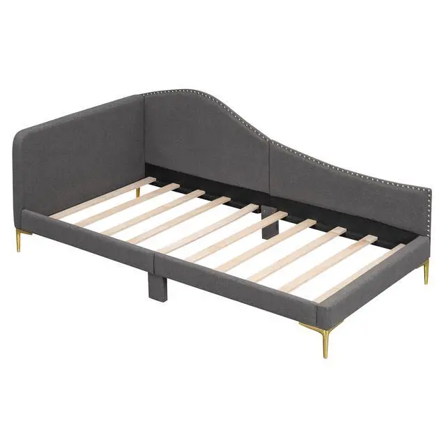 Alt view image 2 of 7 - Twin Size Upholstered Daybed With Headboard And Armrest, Support Legs, Grey
