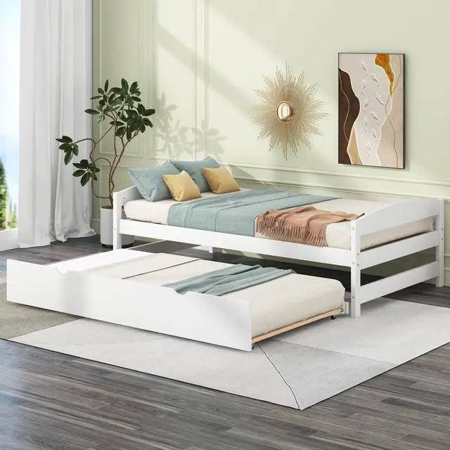 Alt view image 5 of 7 - Twin Size Platform Bed With Twin Size Trundle, White