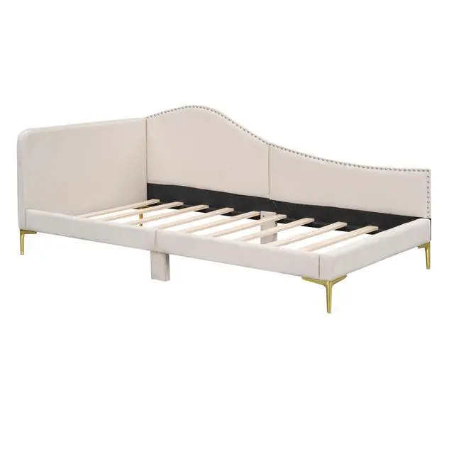 Alt view image 4 of 7 - Twin Size Upholstered Daybed With Headboard And Armrest, Support Legs, Beige