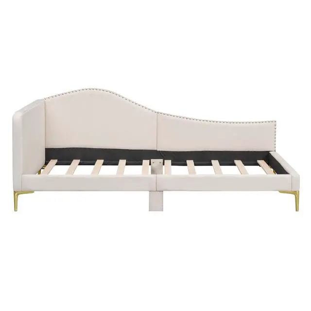 Alt view image 5 of 7 - Twin Size Upholstered Daybed With Headboard And Armrest, Support Legs, Beige