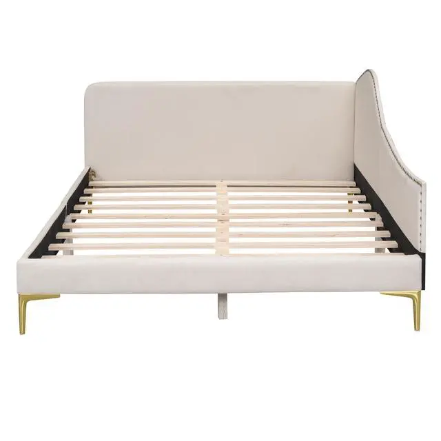 Alt view image 6 of 7 - Full Size Upholstered Daybed With Headboard And Armrest, Support Legs, Beige
