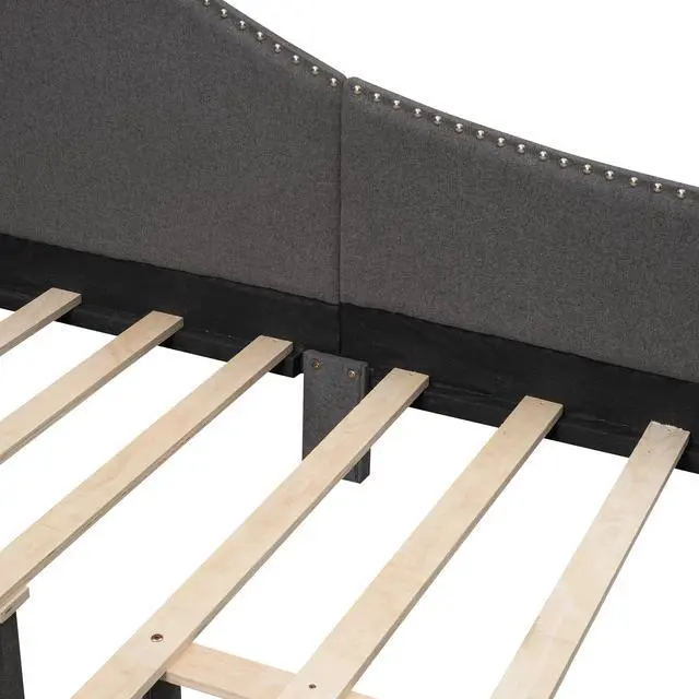 Alt view image 6 of 7 - Full Size Upholstered Daybed With Headboard And Armrest, Support Legs, Grey