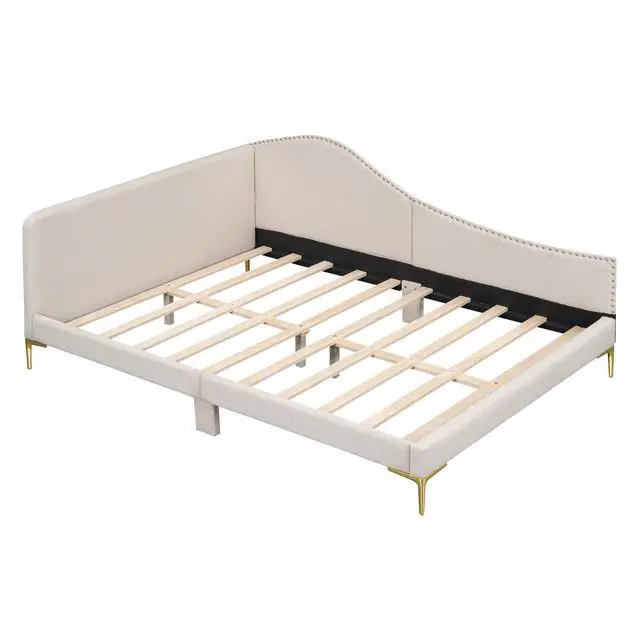 Alt view image 7 of 7 - Full Size Upholstered Daybed With Headboard And Armrest, Support Legs, Beige