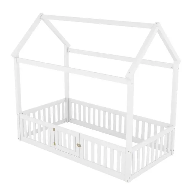 Alt view image 6 of 7 - Twin Size Wood House Bed With Fence And Door, White(Old Sku: Wf303131Aak)