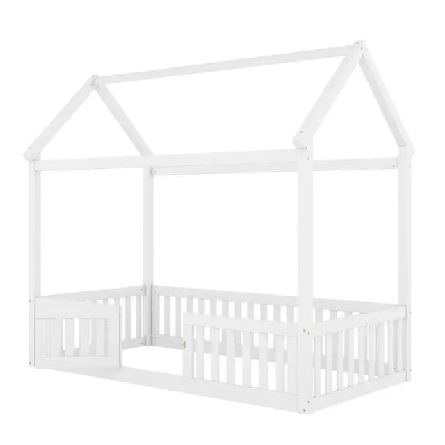 Alt view image 7 of 7 - Twin Size Wood House Bed With Fence And Door, White(Old Sku: Wf303131Aak)