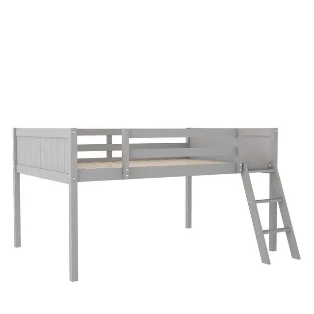 Alt view image 6 of 7 - Full Size Wood Low Loft Bed With Ladder, Ladder Can Be Placed On The Left Or Right, Gray (Old Sku:Gx000366Aae)
