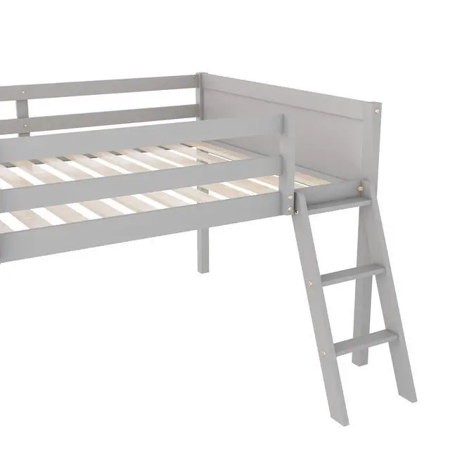 Alt view image 7 of 7 - Full Size Wood Low Loft Bed With Ladder, Ladder Can Be Placed On The Left Or Right, Gray (Old Sku:Gx000366Aae)