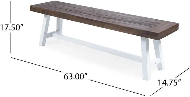 Alt view image 3 of 7 - Dark Brown Sandblast Finish Acacia Wood Dining Bench with White Rustic Metal Finish Frame