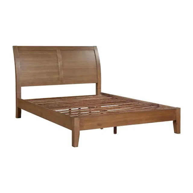 Alt view image 2 of 7 - Transitional Bedroom Furniture 1Pc Queen Platform Bed Light Brown Finish Sleigh Headboard